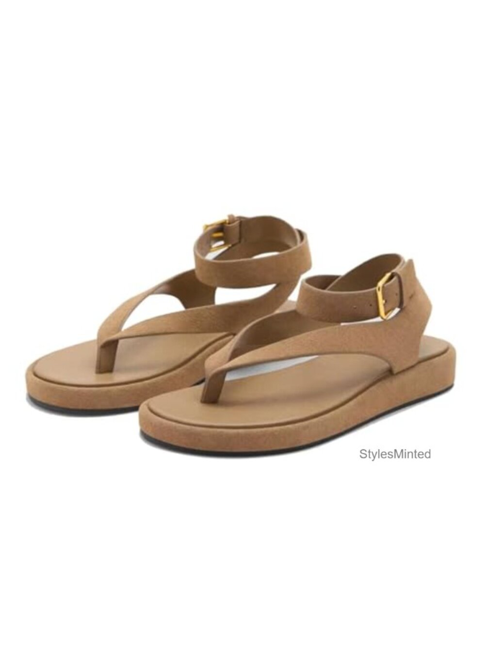 Women's Thong Flat Sandals Ankle Strap Buckle Strappy Summer Beach Slide
